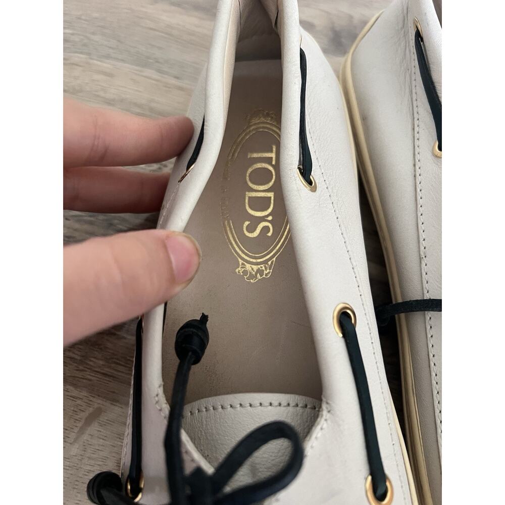 Tod’s ivory Leather loafers women Boat Shoe Flats Size 40 - Picture 8 of 11